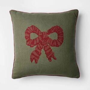 Studio McGee Olive and Crimson Bow Accent Pillow NWT